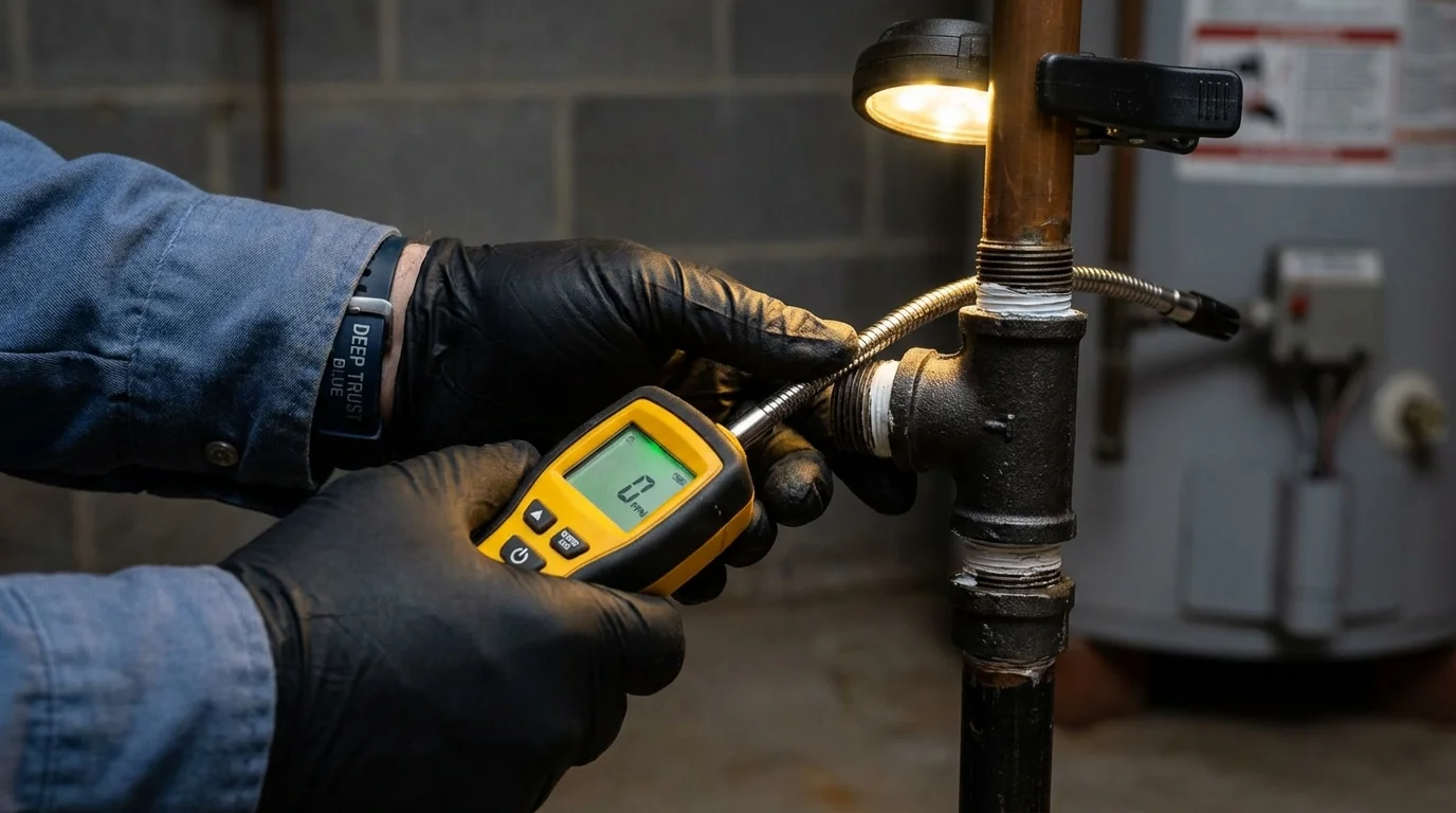 Gas leak detection with electronic sniffer by Johns Plumbing LLC in Sebewaing