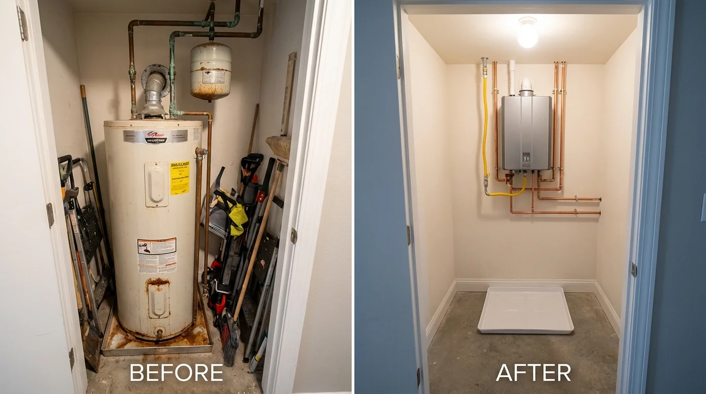Tank water heater versus wall-mounted tankless unit comparison for Sebewaing, MI homeowners
